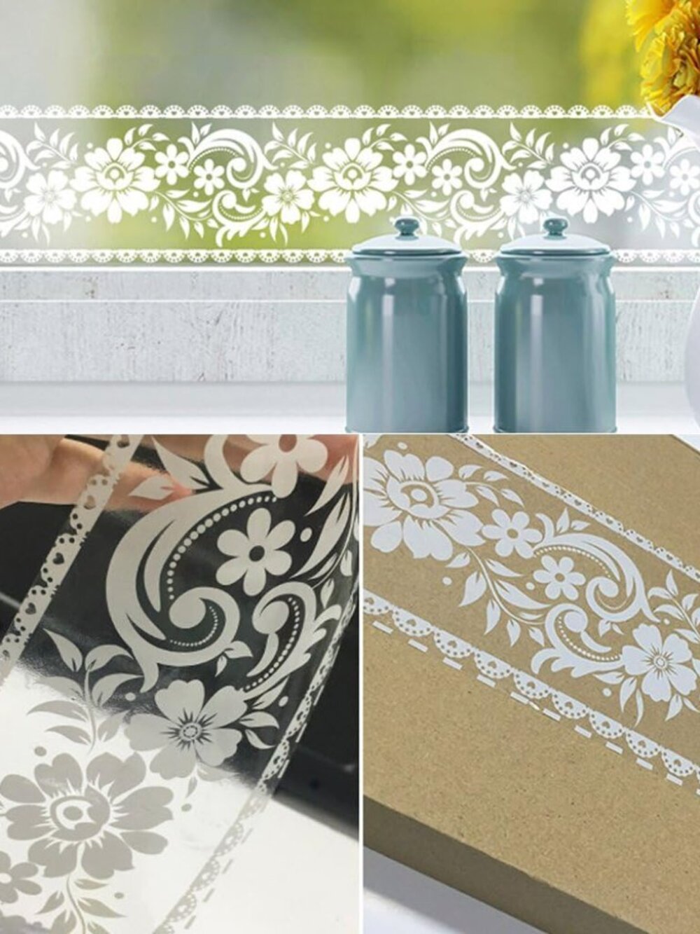 White Lace Transparent Removable Wallpaper Border Shop Display Window Sticker Ba